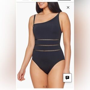 Bleu Rod Beattie Black  Behind the Seams One Shoulder One Piece Swimsuit, US 8